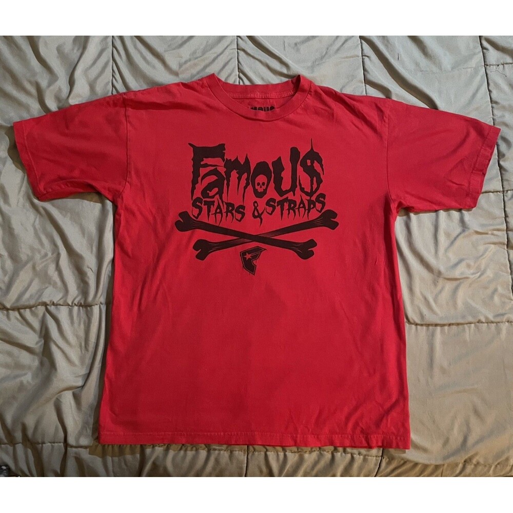 Vintage Famous Stars & Straps T Shirt Mens Size Large Red Y2K Travis Barker